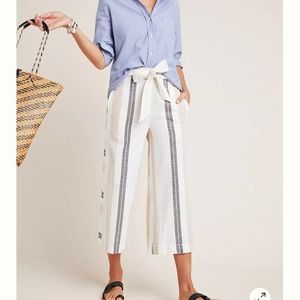 Anthropologie Shorebound Cropped Wide-Leg Pants Linen COTTON Stri…